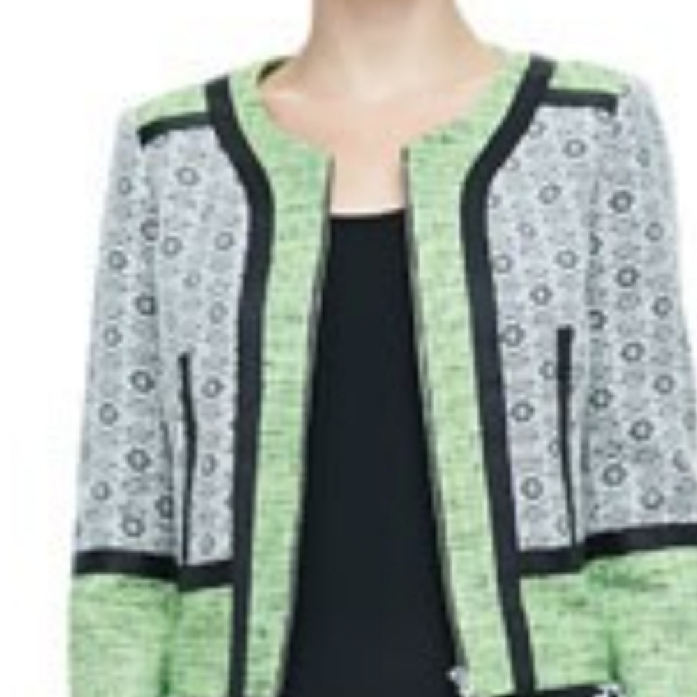 Rebecca Minkoff  Payton Travel Tweed Collarless Jacket, Neon Green/Black, Size 2 - Picture 13 of 16
